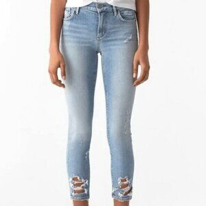 AGOLDE Sophie Crop Jean Chewed Hem Denim Pants US 27 Light Wash